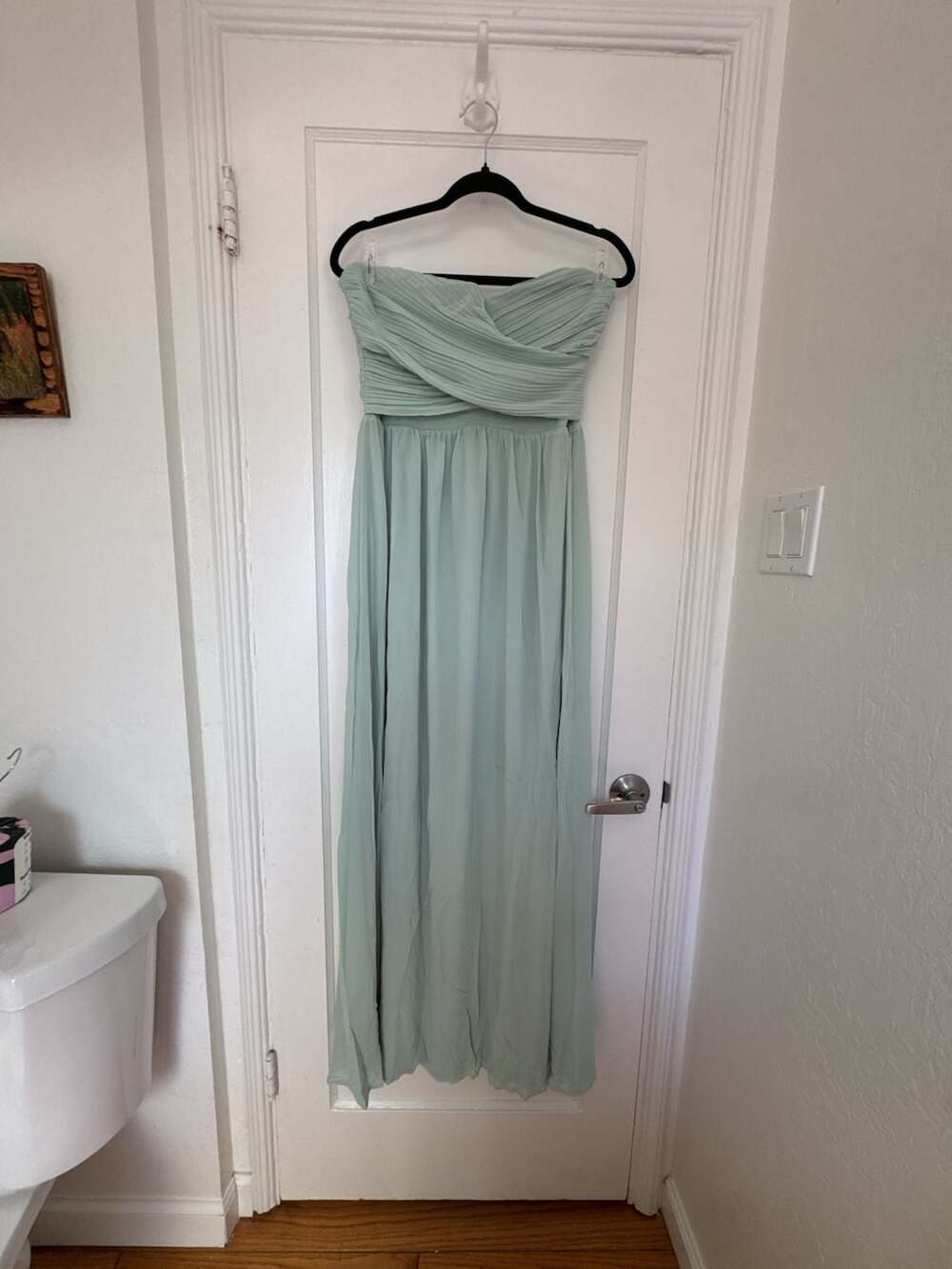 Sage Mint Green Strapless Chiffon Maxi Dress Romantic Coquette Wedding Guest L